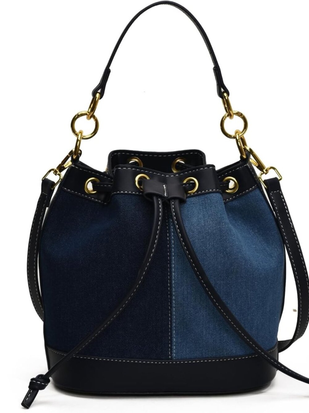 Denim Bucket Bag for Women Handbag Trendy Jean Purse Drawstring Crossbody Should